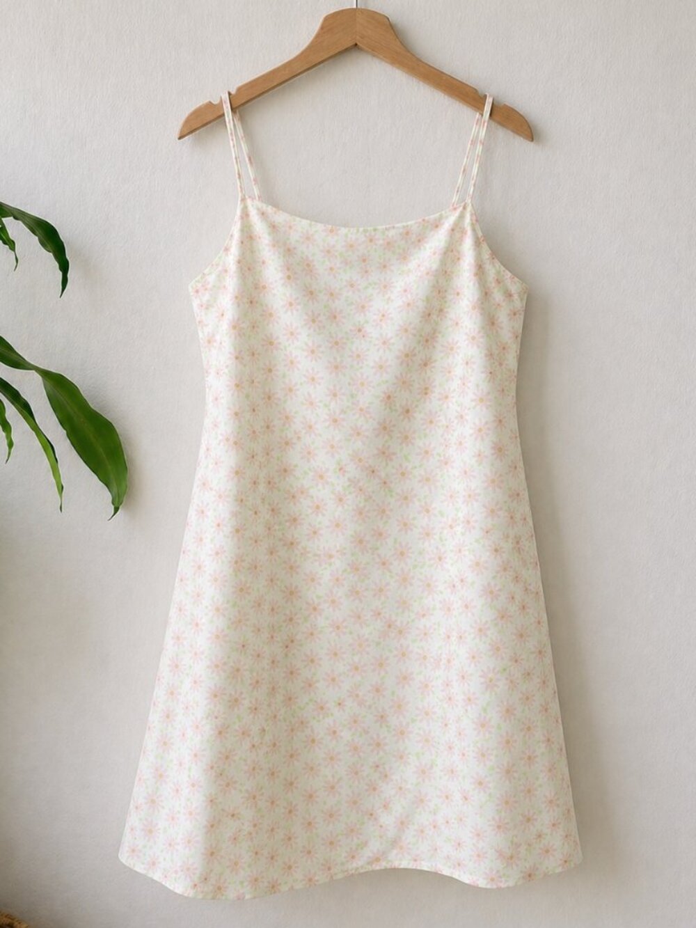 White Floral Slip Dress – Lightweight Summer Mini with Pink & Green Flowers